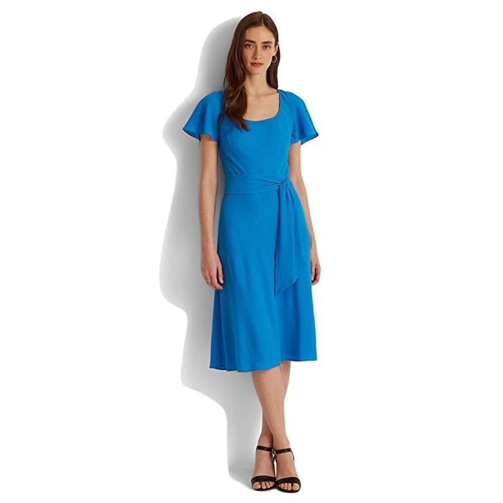 Lauren Ralph Lauren Womens V-Neck Calf MIDI Dress Size 10